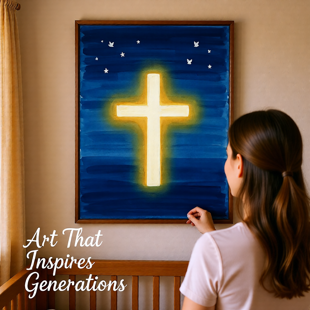 Christian Cross Art Print — Instant Download — Blue Gold Faith Wall Art 8x10 A4 A3 — Christmas Gift — Church Home Decor