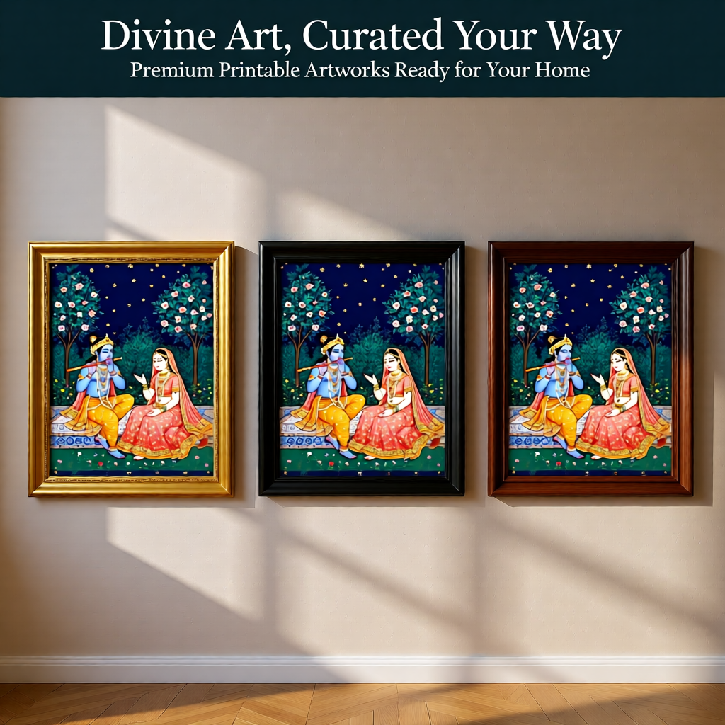 Radha Krishna Art Print — Instant Download — Mughal Miniature Style Hindu Wall Art 8x10 A4 A3 — Love Gift Anniversary Pooja Room Decor