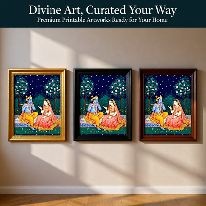 Radha Krishna Art Print — Instant Download — Mughal Miniature Style Hindu Wall Art 8x10 A4 A3 — Love Gift Anniversary Pooja Room Decor