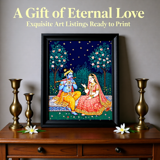 Radha Krishna Art Print — Instant Download — Mughal Miniature Style Hindu Wall Art 8x10 A4 A3 — Love Gift Anniversary Pooja Room Decor