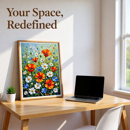 Wildflower Meadow Art Print — Impasto Oil Painting Style — Instant Download — Poppies Daisies Botanical Wall Art 8x10 A4 A3 — Living Room Bedroom Home Decor Gift