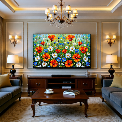 Wildflower Meadow Art Print — Impasto Oil Painting Style — Instant Download — Poppies Daisies Botanical Wall Art 8x10 A4 A3 — Living Room Bedroom Home Decor Gift