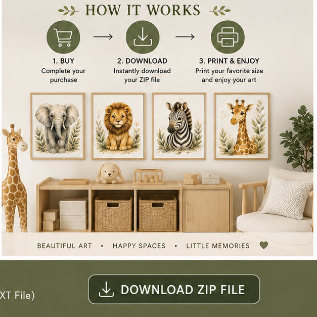 How to buy download and print Safari Animals Watercolour Set of 4