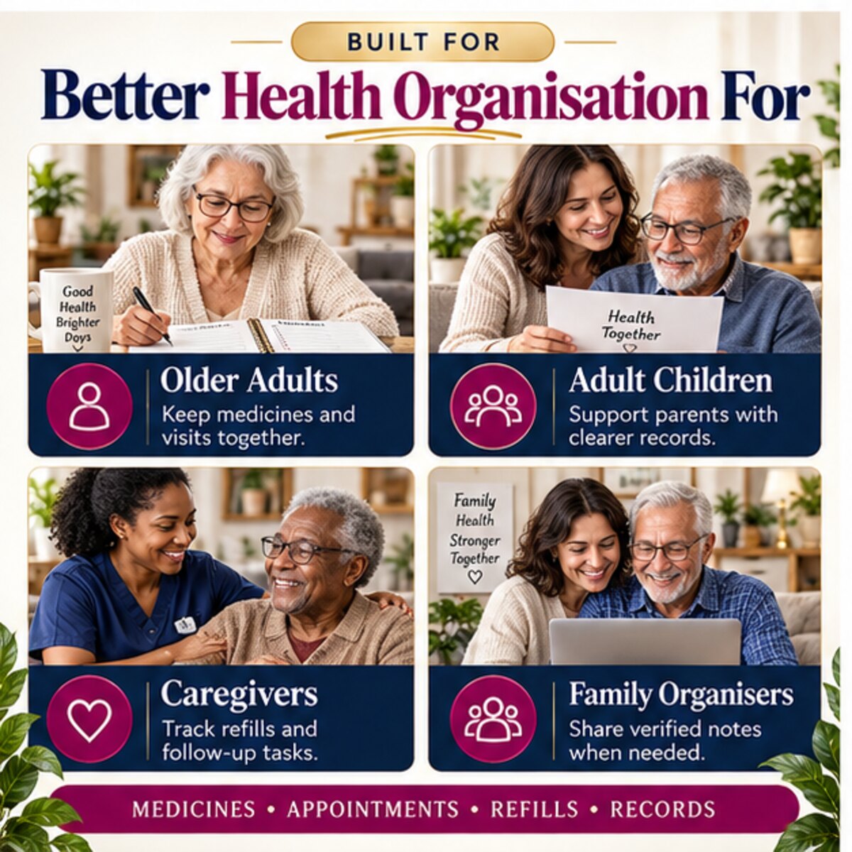 Senior health planner built for older adults adult children caregivers and family organisers