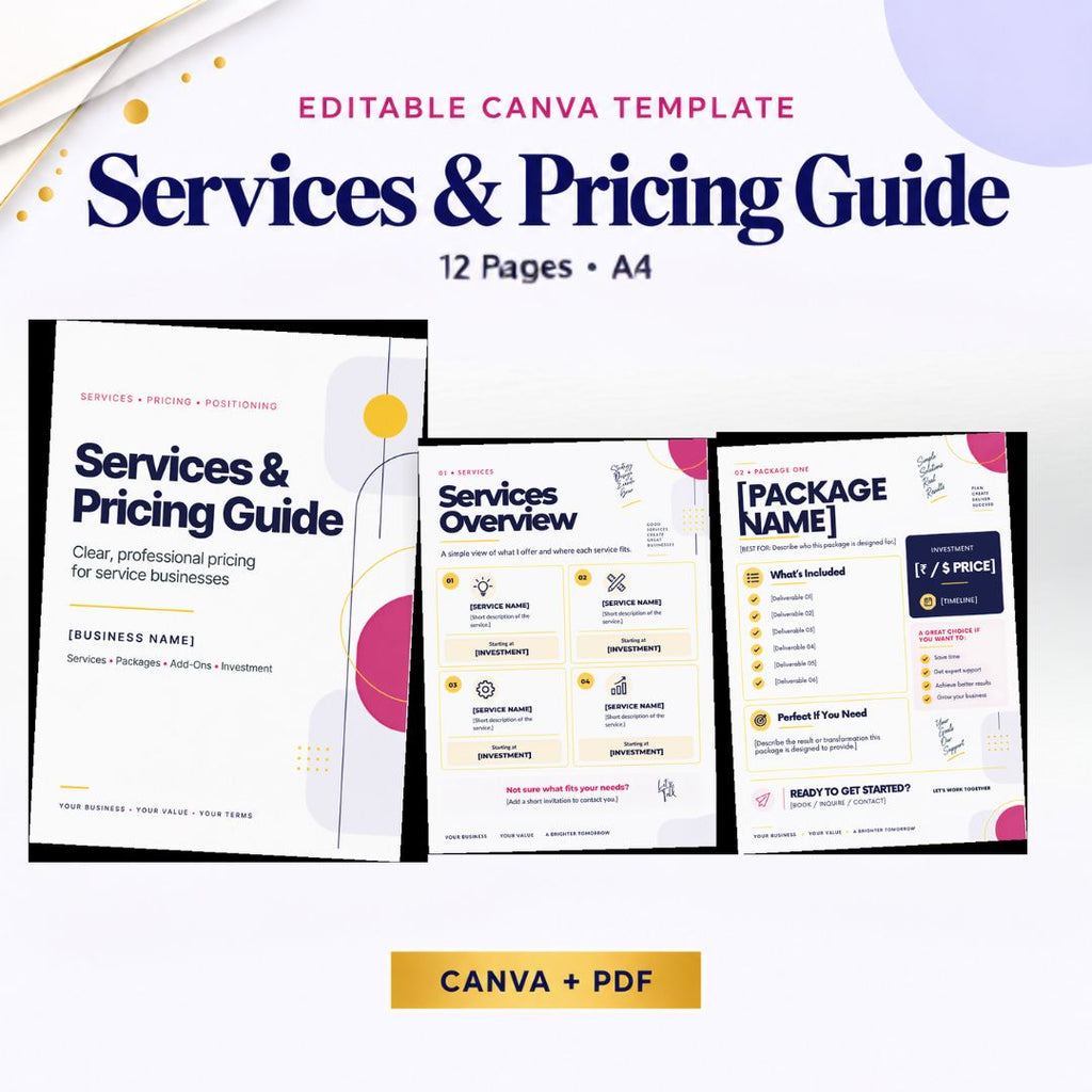 Small Business Services & Pricing Guide – 12-Page Printable PDF + Editable Canva Template