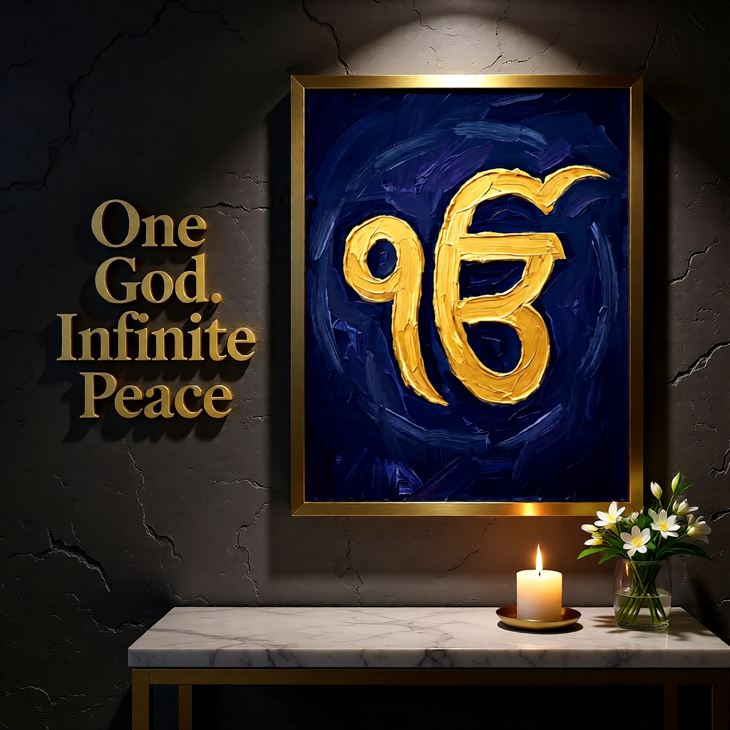 Ik Onkar Sikh Art Print — Instant Download — Impasto Oil Style Gold Blue Punjabi Wall Art 8x10 A4 A3 — Gurpurab Gift — Sikh Home Decor