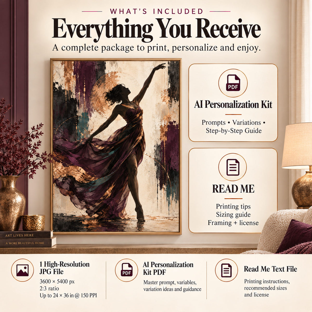 Solo Woman Power and Movement Silhouette digital download with high-resolution JPG, AI Personalization Kit PDF and read me guide