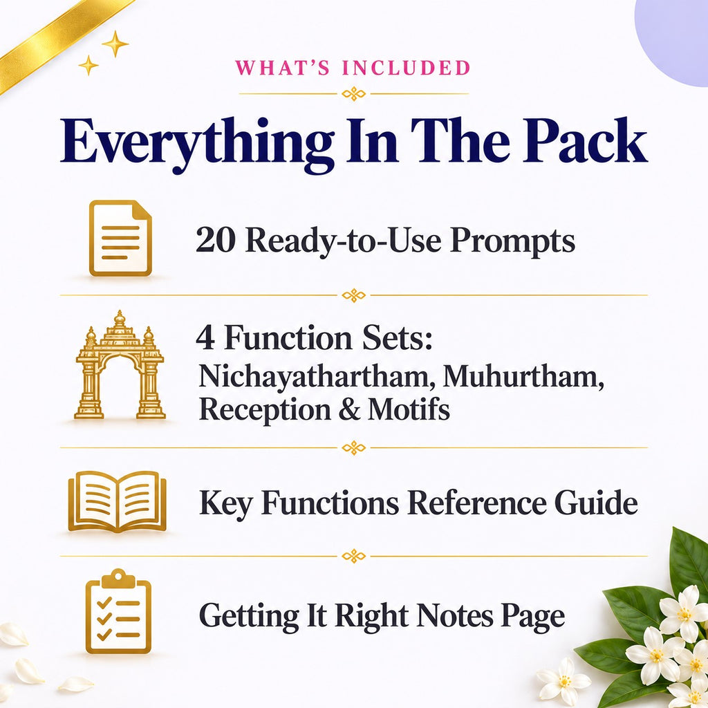 South Indian Wedding Invitation Prompt Pack | Muhurtham &amp; Temple-Style Design | Instant Download PDF