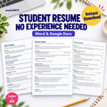 Student resume template no experience needed Word Google Docs one page