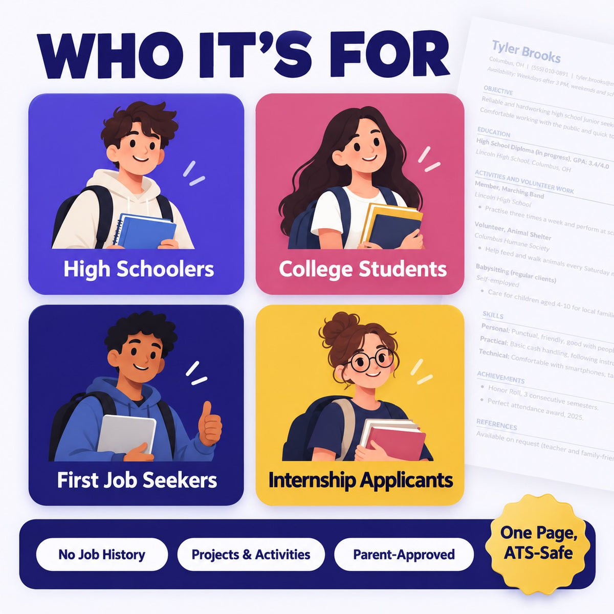 Resume template for high school and college students with no work experience