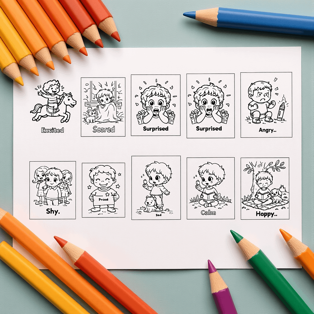 Learn Emotions Coloring Pack of 10 Pages