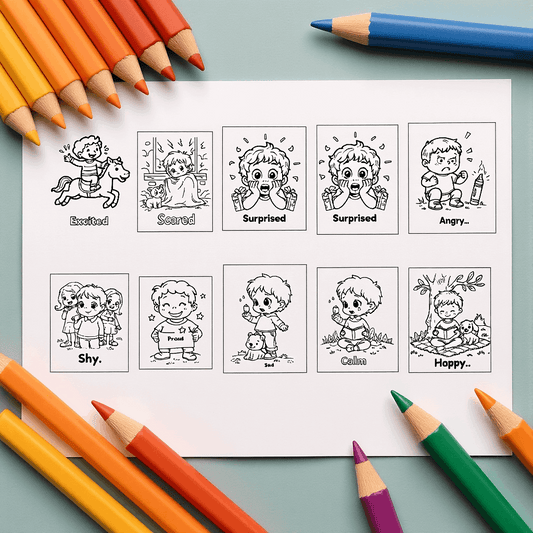 Learn Emotions Coloring Pack of 10 Pages