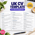 UK CV Template Pack — A4 Word & Google Docs — Personal Statement, 5 Layouts, ATS-Friendly — Instant Download