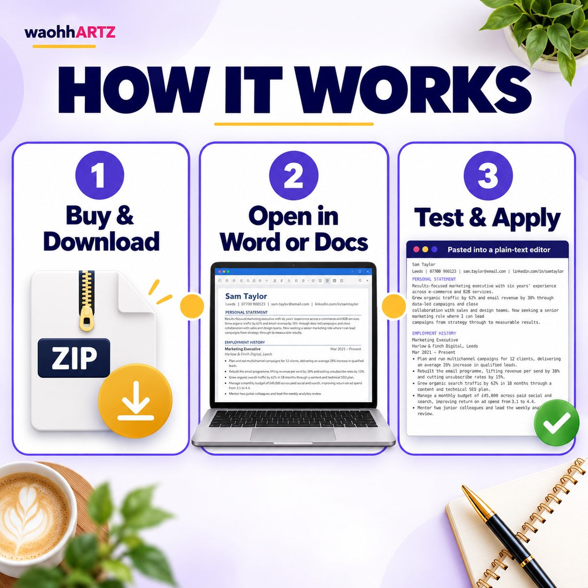 UK CV Template Pack — A4 Word & Google Docs — Personal Statement, 5 Layouts, ATS-Friendly — Instant Download
