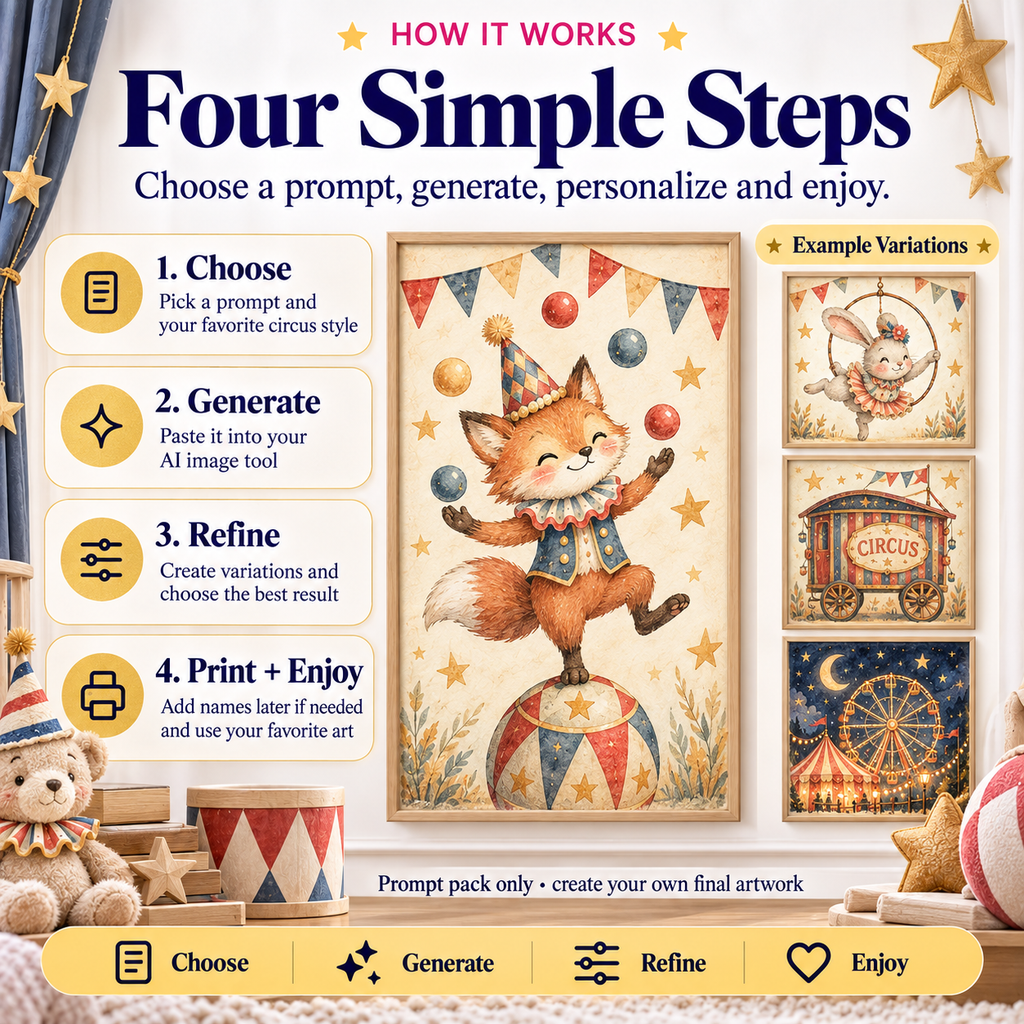 How to use vintage circus nursery wall art AI prompts to create custom nursery art