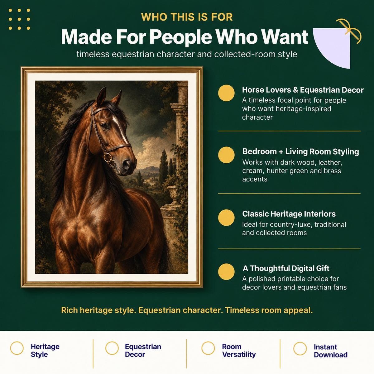 Vintage horse wall art for horse lovers, heritage interiors, bedrooms and living rooms