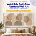 Wabi-Sabi earth-tone abstract bedroom wall art triptych set of 3 with AI Personalization Kit instant download