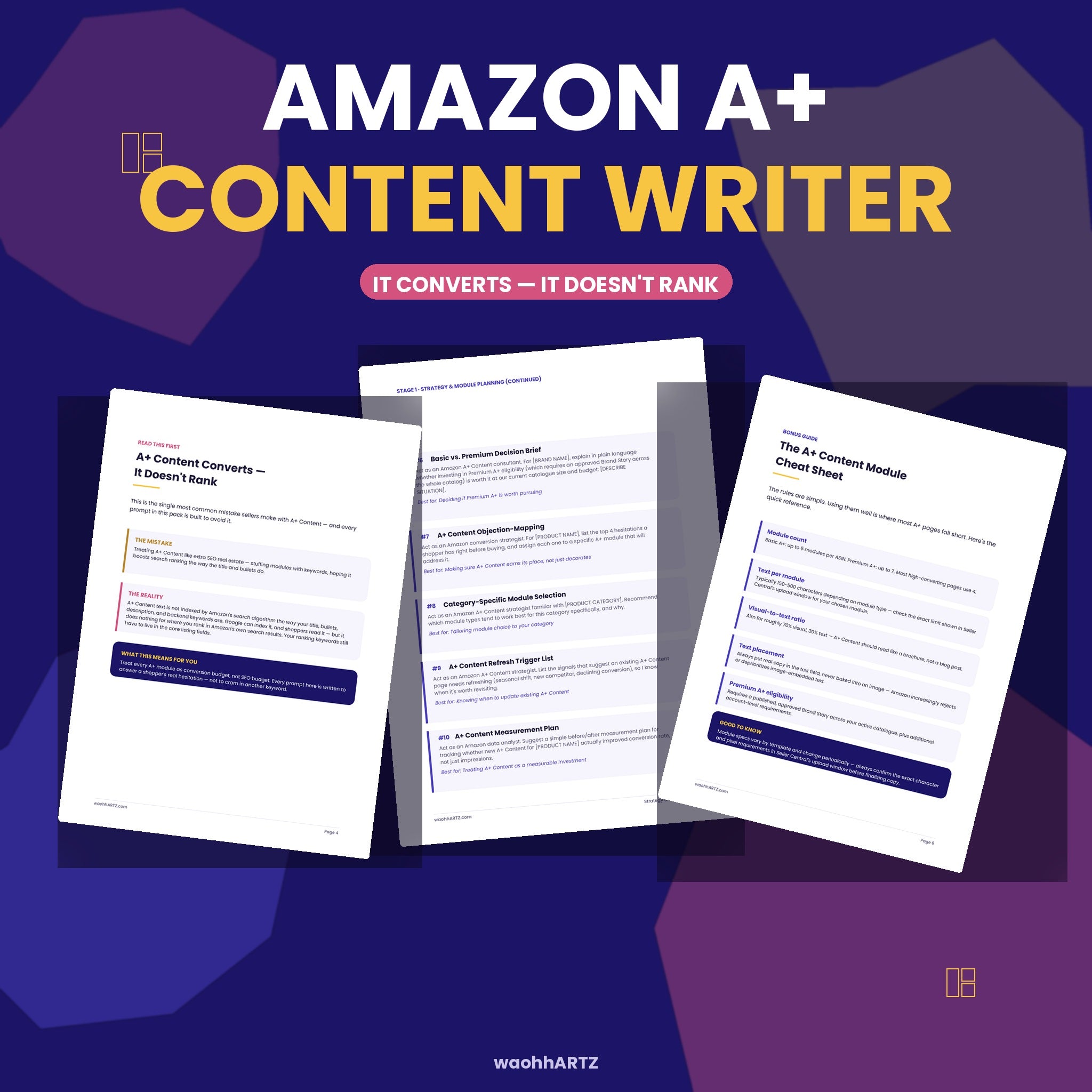 50 Amazon A+ Content Writer ChatGPT Prompts — Modules, Brand Story & Comparison Charts — Instant Download PDF