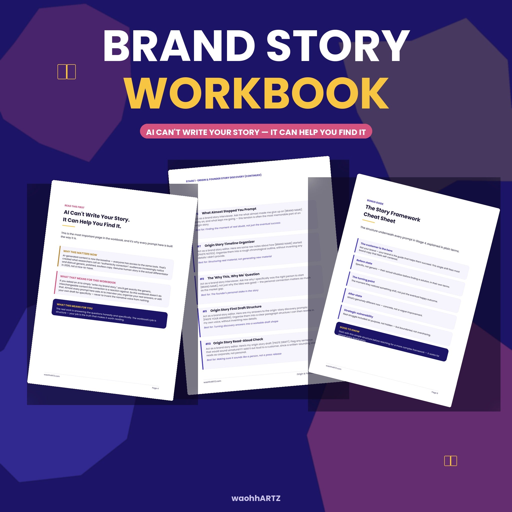 50 Brand Story ChatGPT Prompt Workbook — Origin, Values &amp; Narrative — Instant Download PDF