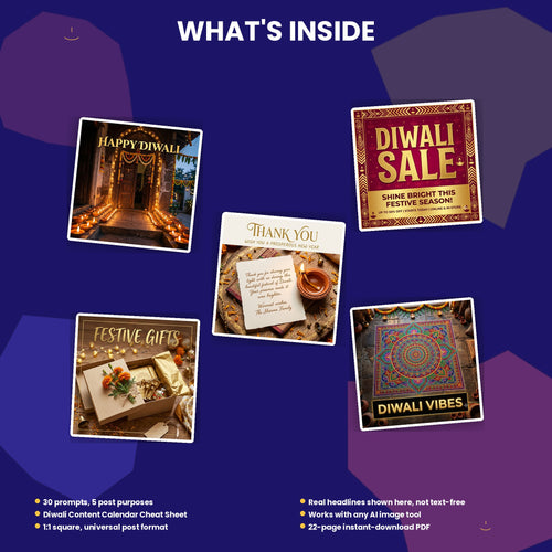 30 Diwali Festival Post Bundle AI Art Prompts — Social Media Kit — Instant Download PDF