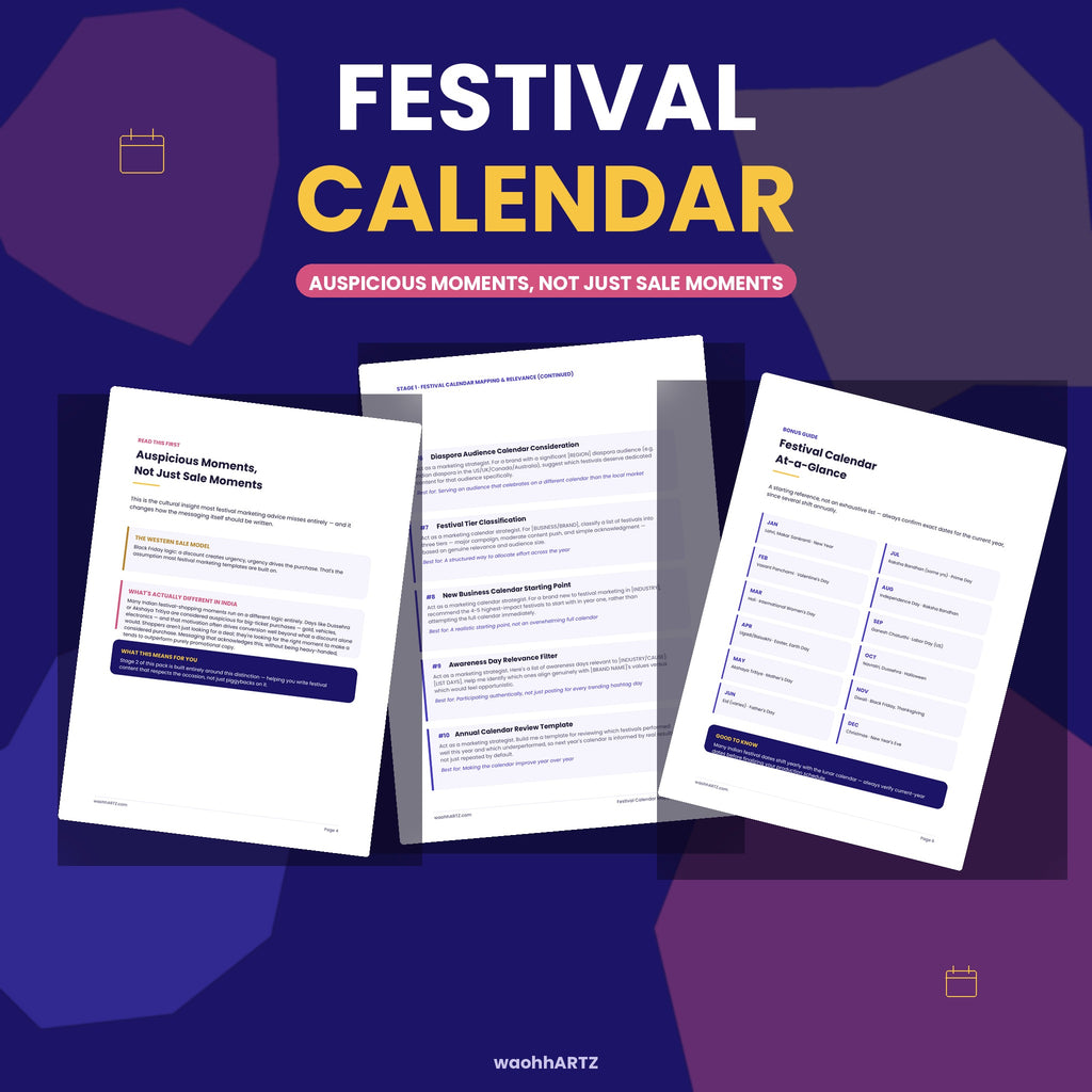 50 Festival Marketing Calendar ChatGPT Prompts — India + Global — Instant Download PDF