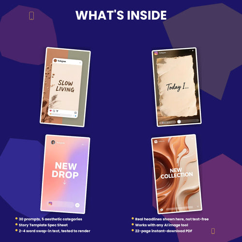 30 Instagram Story Design AI Art Prompts — Midjourney, DALL-E, Stable Diffusion — Instant Download PDF