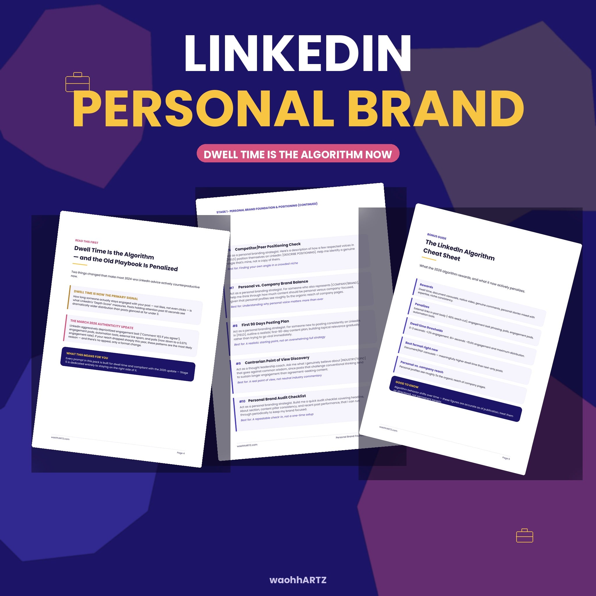 50 LinkedIn Personal Brand ChatGPT Prompts — Posts, Carousels & Algorithm — Instant Download PDF
