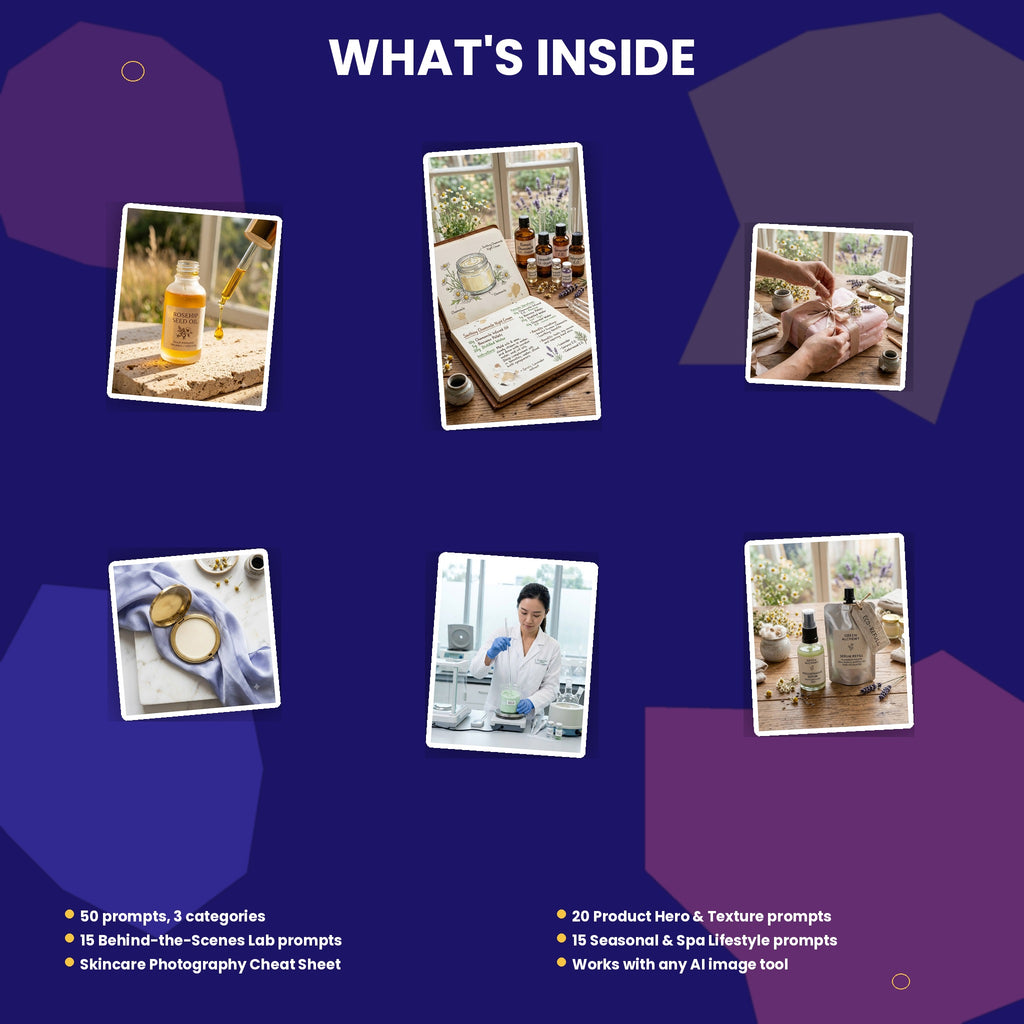 50 Luxe Glow Botanical Skincare AI Prompts — Social Media Kit — Instant Download PDF