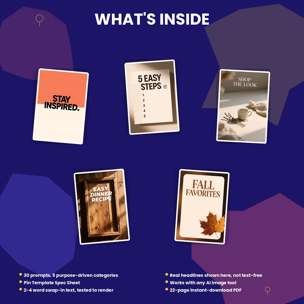 30 Pinterest Pin Design AI Art Prompts — Midjourney, DALL-E, Stable Diffusion — Instant Download PDF