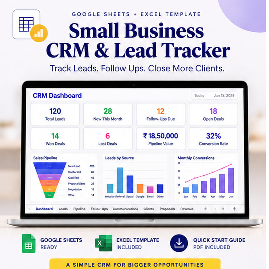 Small Business CRM and Lead Tracker dashboard template preview