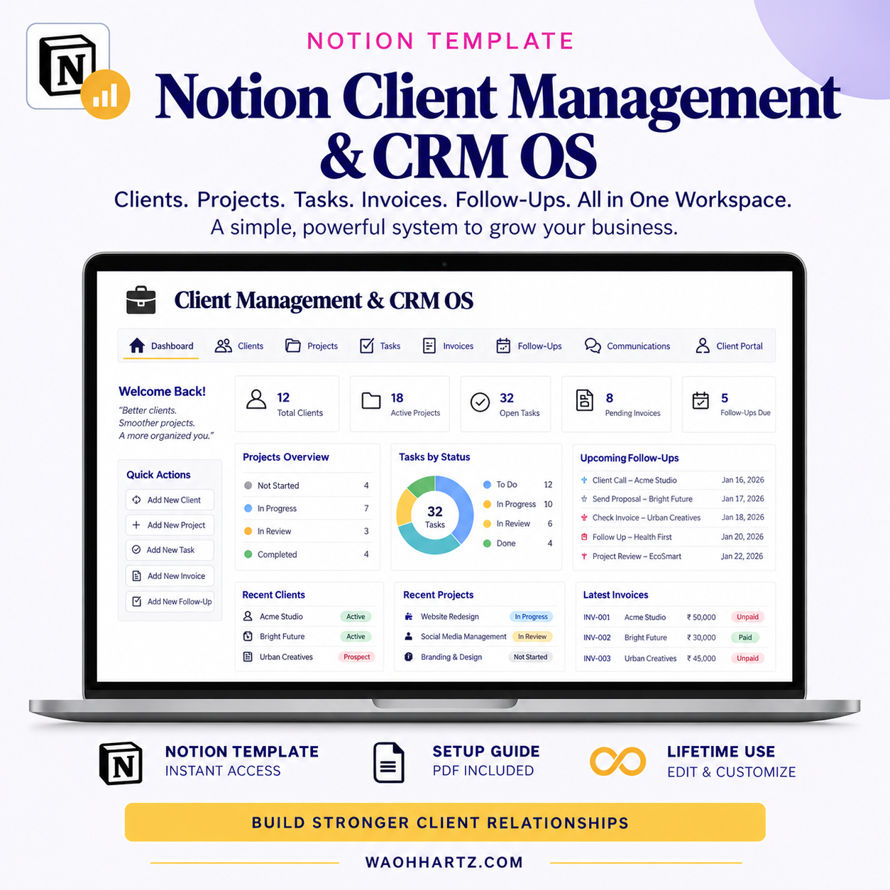 Notion Client Management and CRM OS dashboard template preview