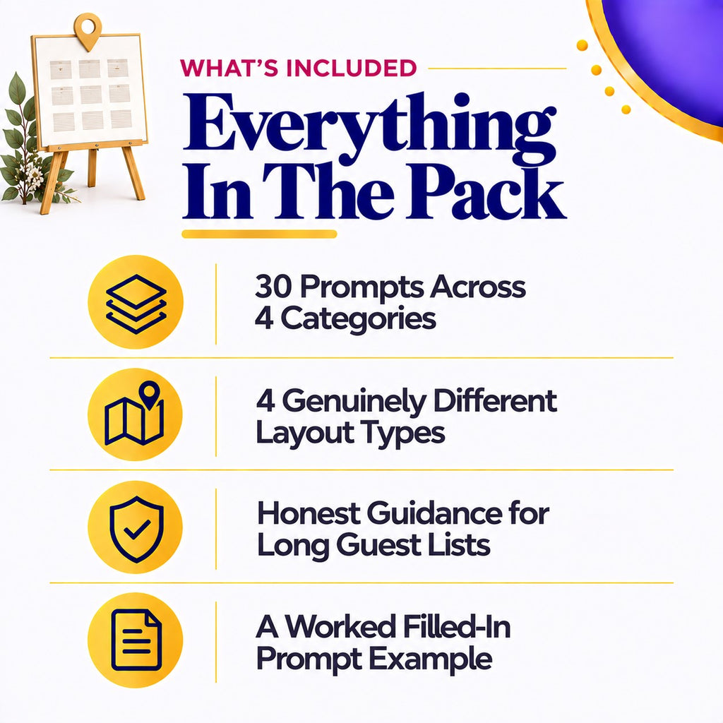 Wedding Seating Chart &amp; Table Plan AI Prompt Pack | 30 Styles &amp; Layouts | Instant Download PDF