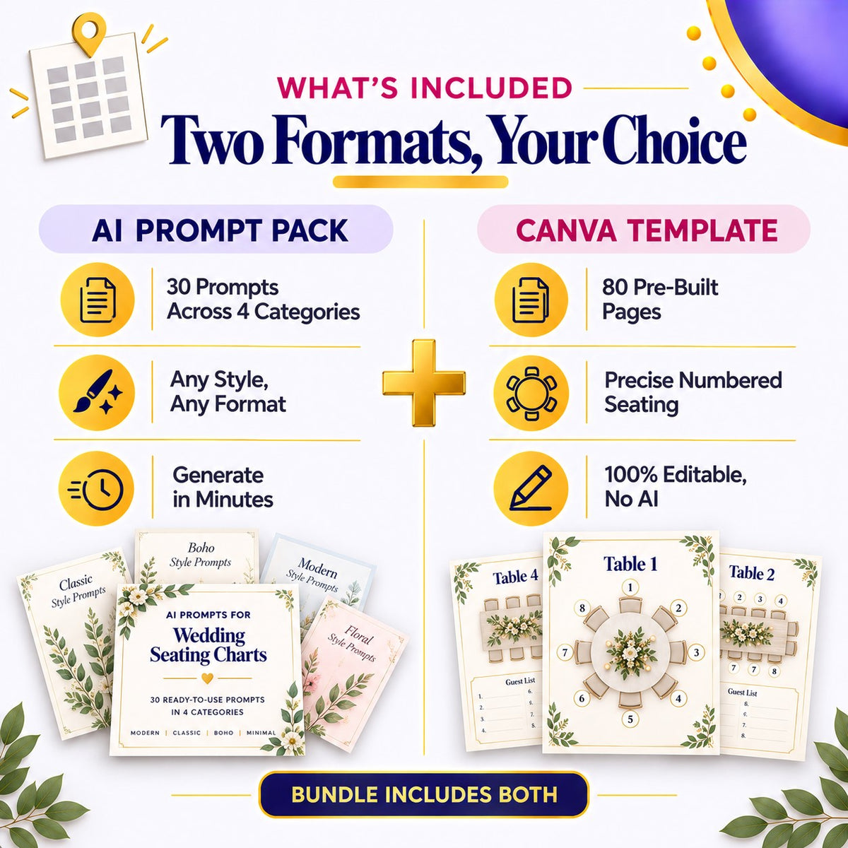Wedding Seating Chart &amp; Table Plan AI Prompt Pack | 30 Styles &amp; Layouts | Instant Download PDF