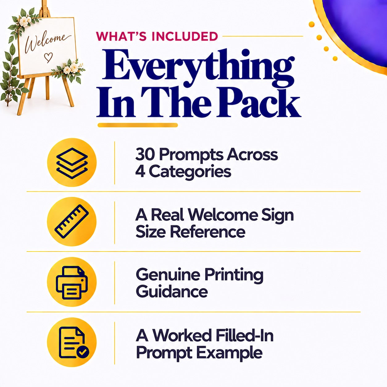 Wedding Welcome Sign AI Prompt Pack | 30 Styles, Every Size | Instant Download PDF