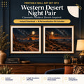 Western Desert Night Pair printable wall art set of 2 in a navy bedroom and living room with rust accents