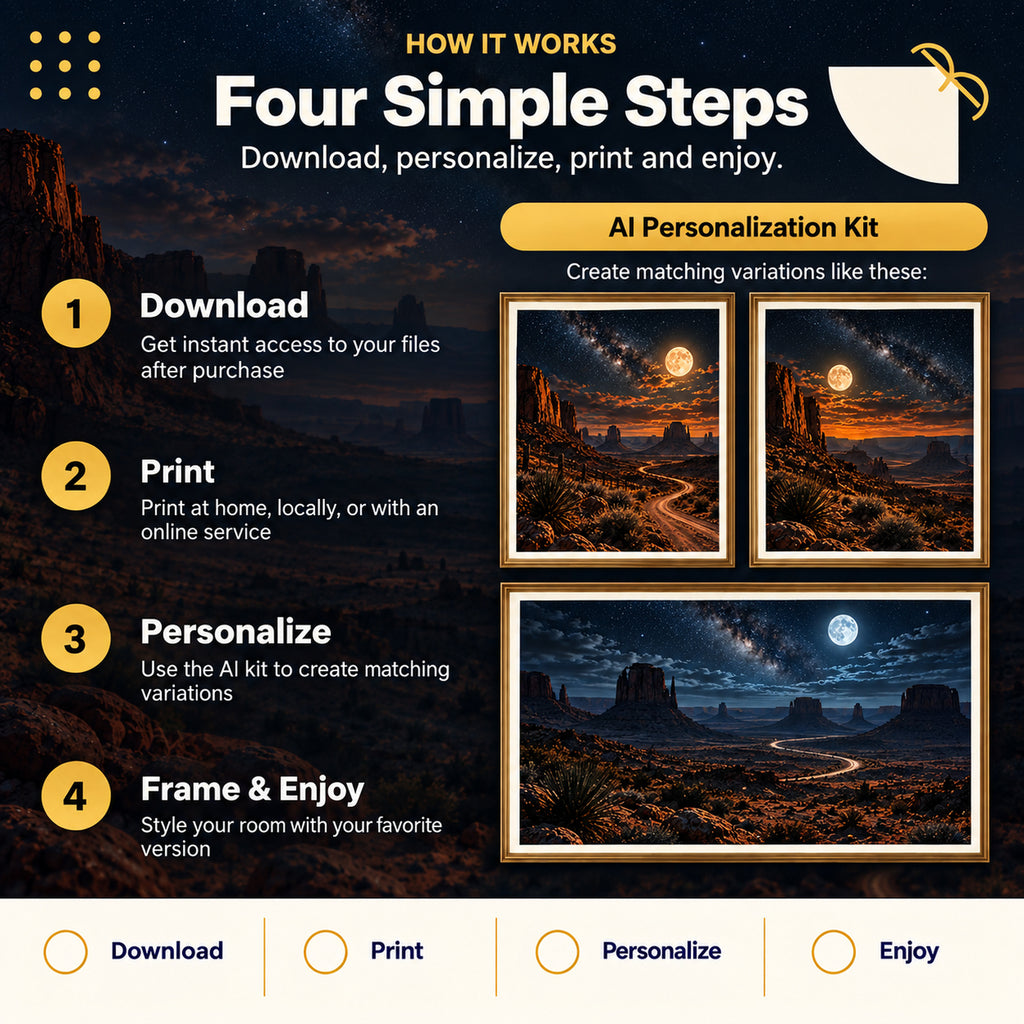 How to download, print, personalize, and frame Western Desert Night Pair with AI variation examples
