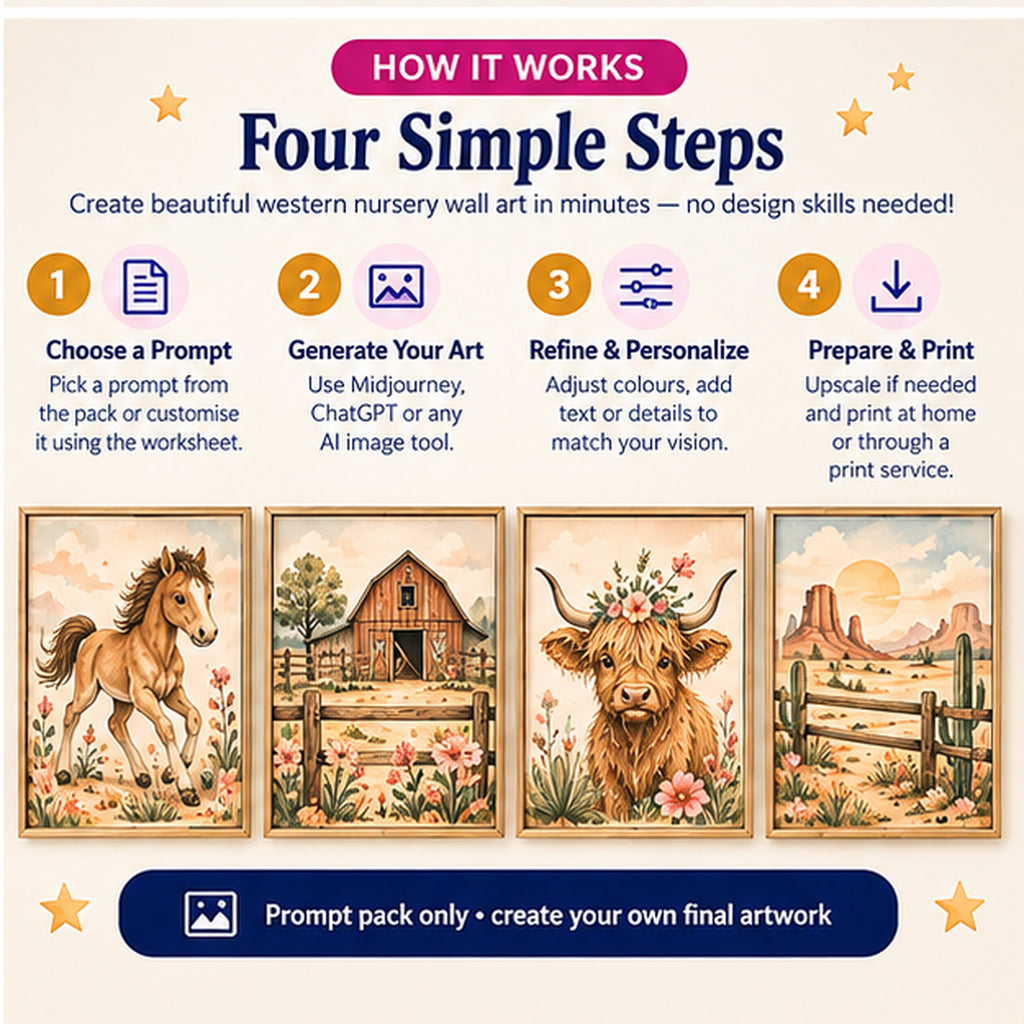 How to use western nursery wall art AI prompts in four simple steps