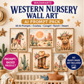 Western nursery wall art AI prompt pack with 60 cowboy cowgirl ranch and desert prompts